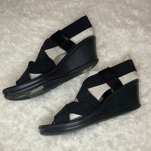 Skechers Black Elastic Sandals with 2" Heel, Size 9
